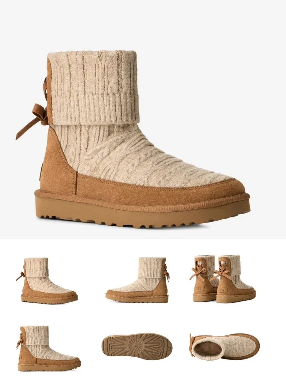UGG W Classic Mini Cabelle Knit Boots- Chestnut-Size-9
